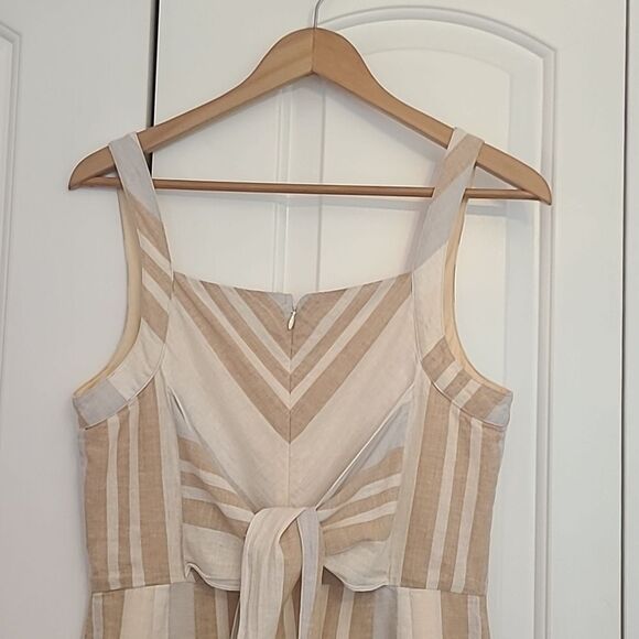 Anthropologie Savannah Striped Boho Tie Front Jumpsuit Cotton Linen Blend Size 4 - Picture 5 of 10